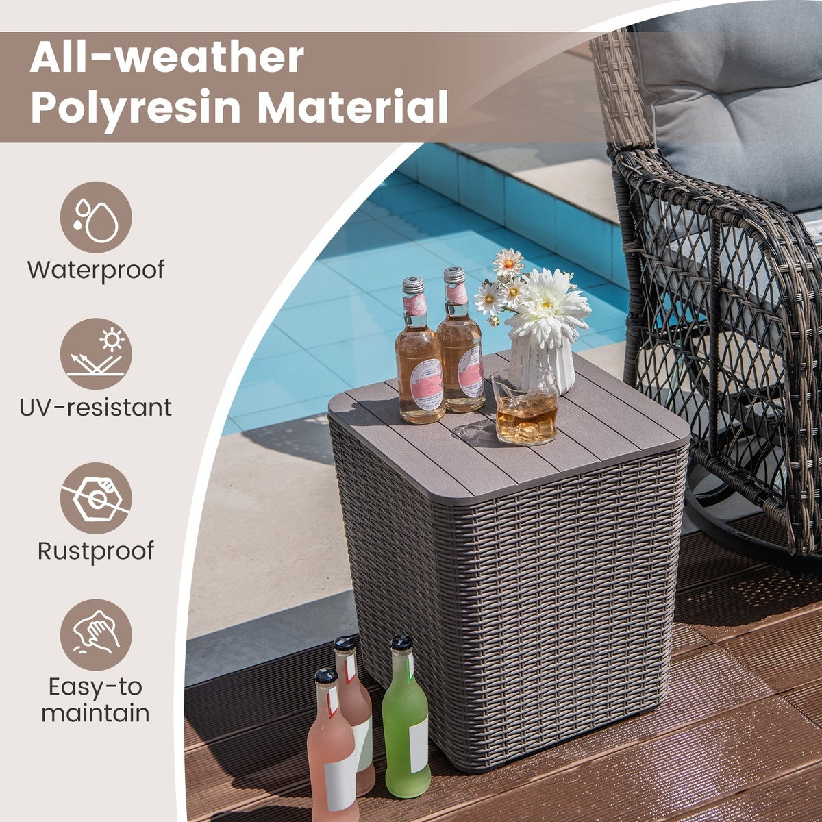 Outdoor Resin Storage Side Table with Removable Lid and Wicker-woven Accent-Coffee view 8