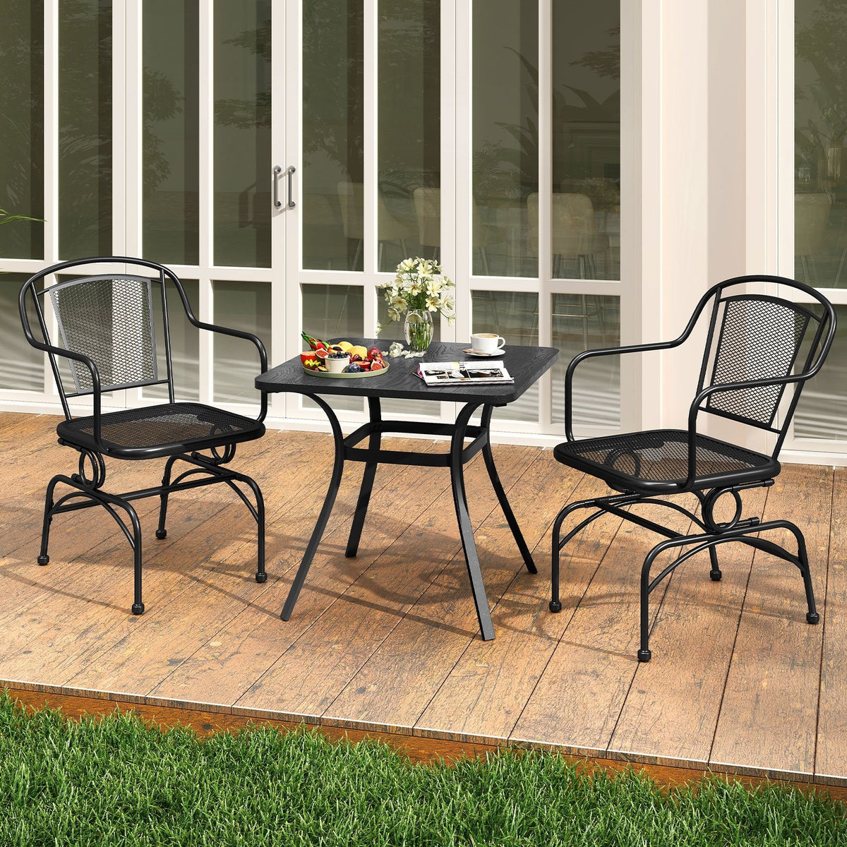 Outdoor Rocking Chair Set of 2 with Mesh Backrest and Seat for Yard-Black view 2