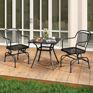 Outdoor Rocking Chair Set of 2 with Mesh Backrest and Seat for Yard-Black view 2