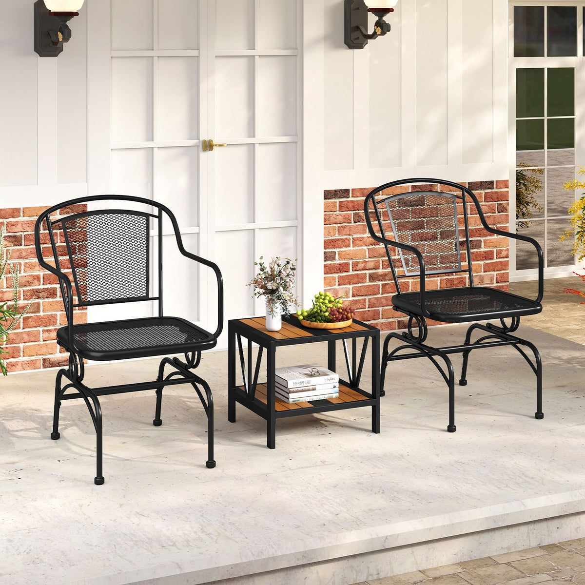 Outdoor Rocking Chair Set of 2 with Mesh Backrest and Seat for Yard-Black view 3