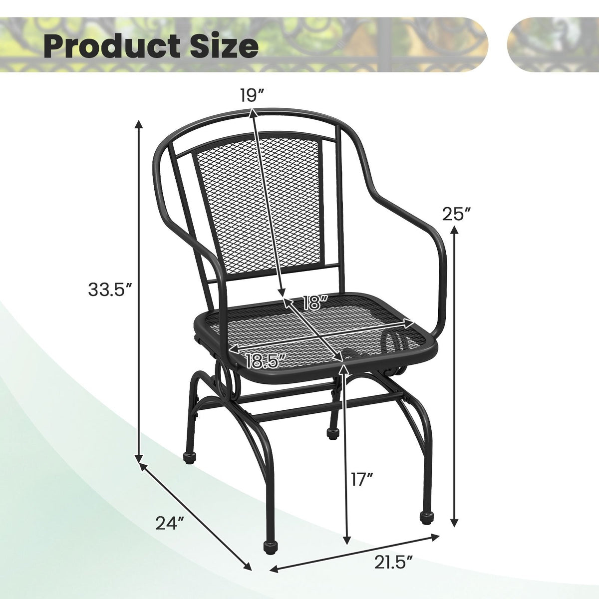Outdoor Rocking Chair Set of 2 with Mesh Backrest and Seat for Yard-Black view 4