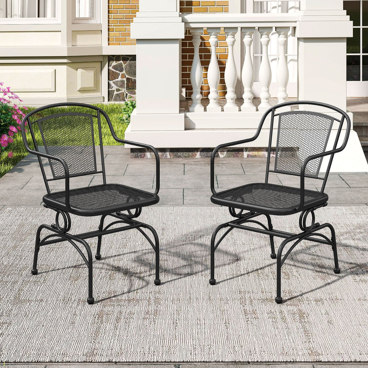 Outdoor Rocking Chair Set of 2 with Mesh Backrest and Seat for Yard-Black view 5