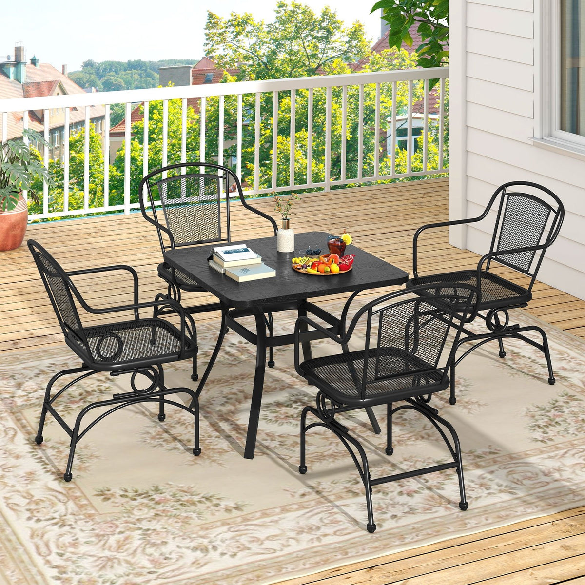 Outdoor Rocking Chair Set of 2 with Mesh Backrest and Seat for Yard-Black view 6