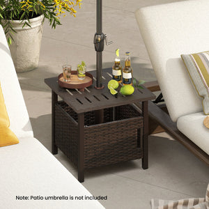 Outdoor Side Table with 1.93 inches Umbrella Hole All-Weather PE Wicker Patio Umbrella Table-Brown view 2