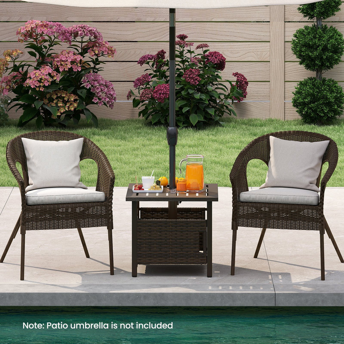 Outdoor Side Table with 1.93 inches Umbrella Hole All-Weather PE Wicker Patio Umbrella Table-Brown view 3