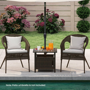 Outdoor Side Table with 1.93 inches Umbrella Hole All-Weather PE Wicker Patio Umbrella Table-Brown view 3