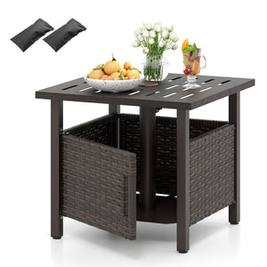 Outdoor Side Table with 1.93 inches Umbrella Hole All-Weather PE Wicker Patio Umbrella Table-Brown view 4