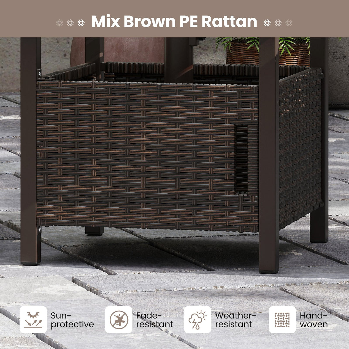 Outdoor Side Table with 1.93 inches Umbrella Hole All-Weather PE Wicker Patio Umbrella Table-Brown view 6