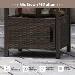 Outdoor Side Table with 1.93 inches Umbrella Hole All-Weather PE Wicker Patio Umbrella Table-Brown view 6