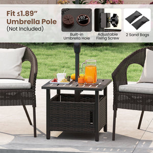 Outdoor Side Table with 1.93 inches Umbrella Hole All-Weather PE Wicker Patio Umbrella Table-Brown view 7