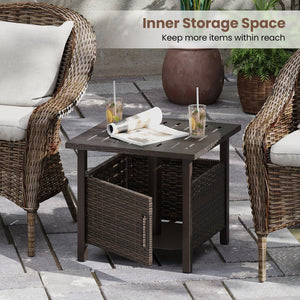 Outdoor Side Table with 1.93 inches Umbrella Hole All-Weather PE Wicker Patio Umbrella Table-Brown view 8