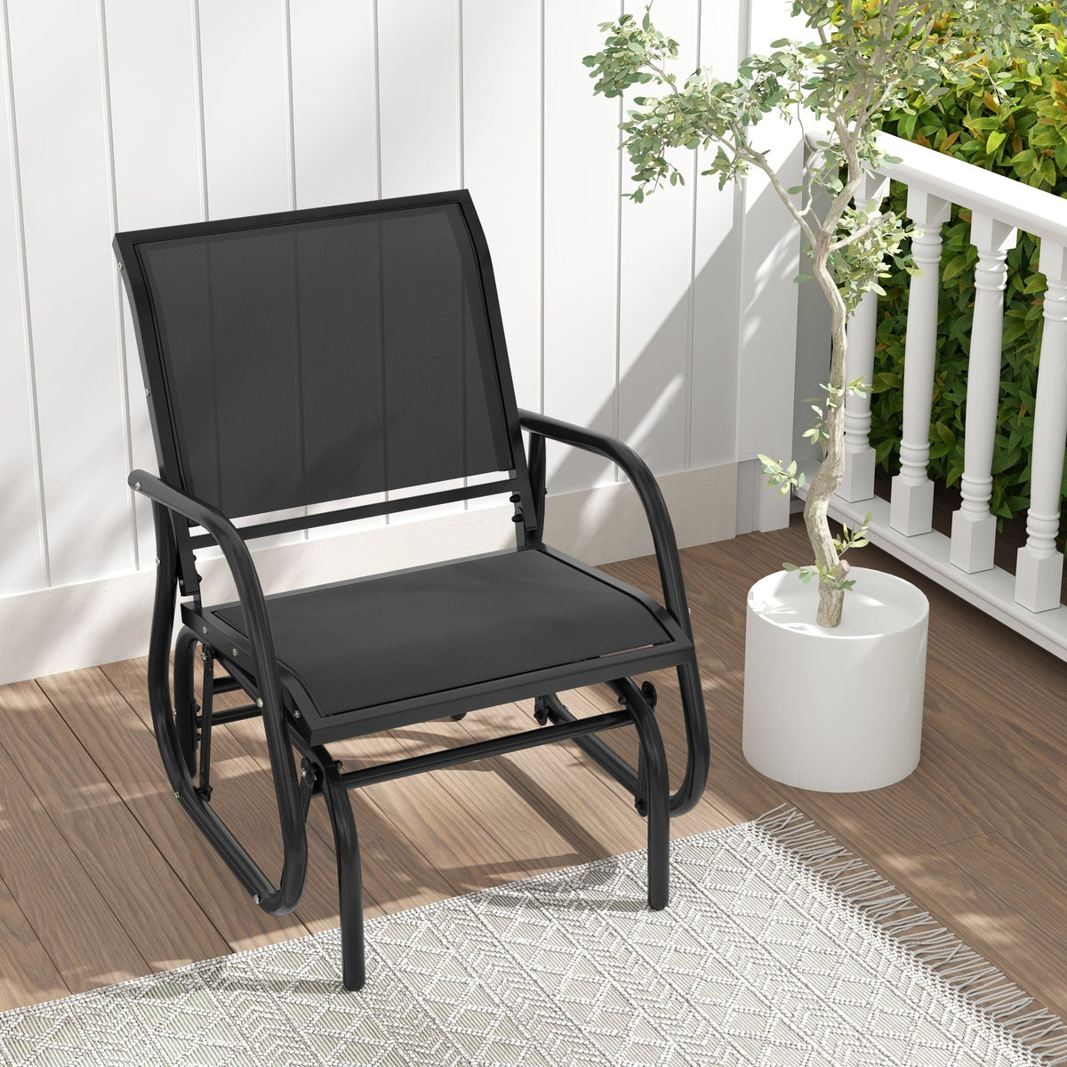 Outdoor Single Swing Glider Rocking Chair with Armrest-Black view 2