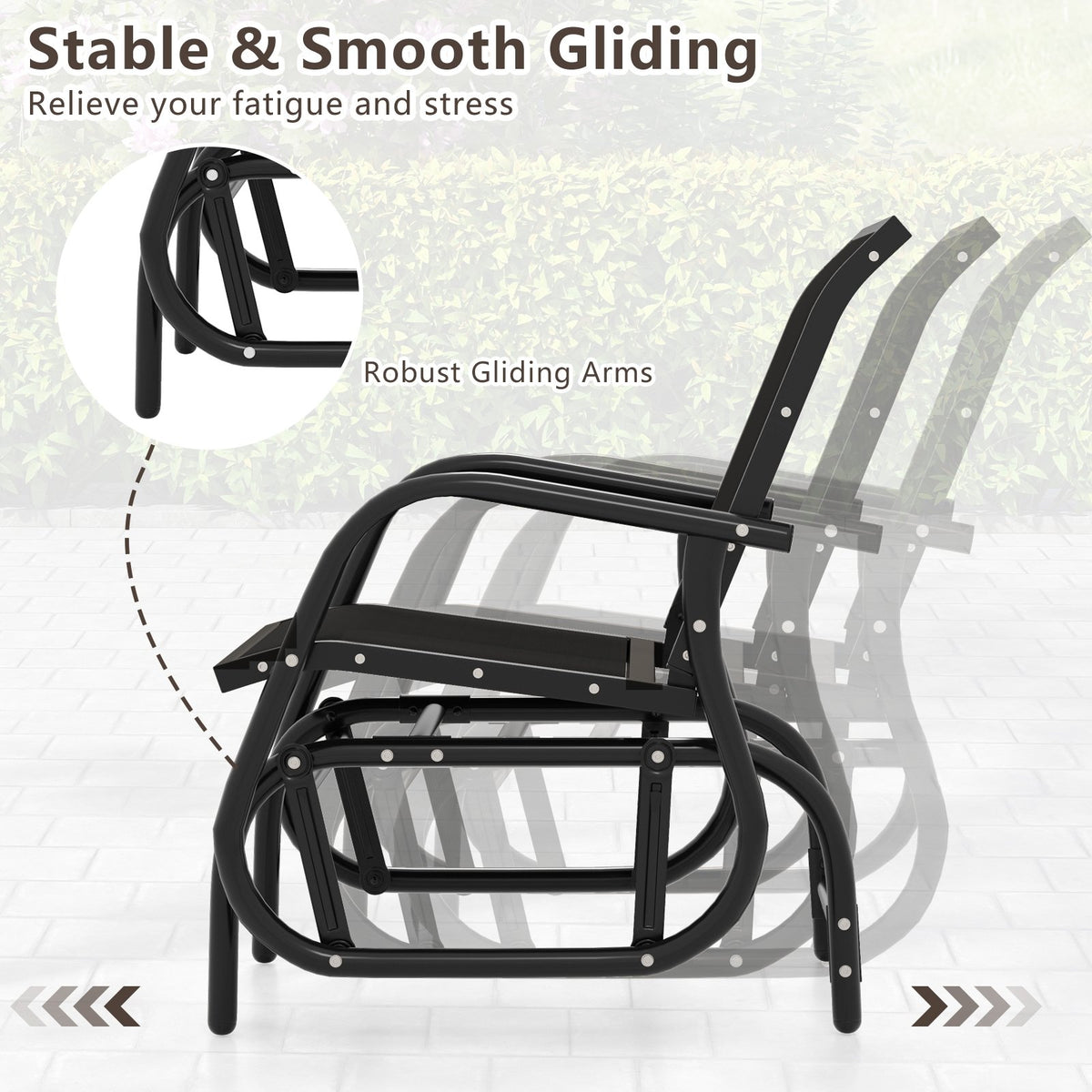 Outdoor Single Swing Glider Rocking Chair with Armrest-Black view 9