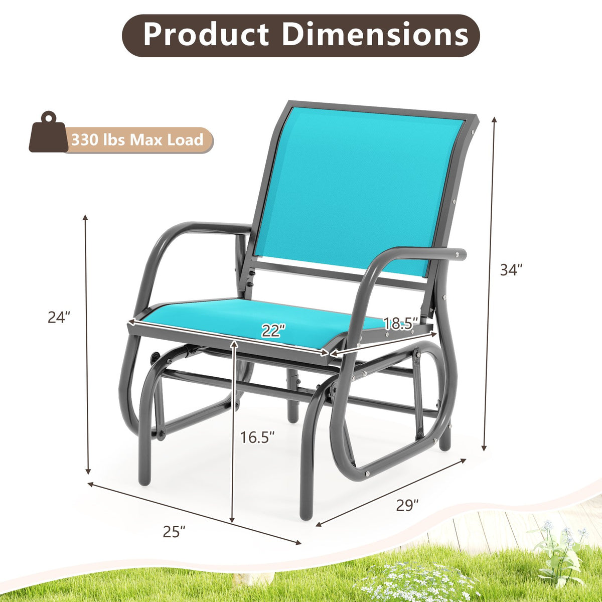 Outdoor Single Swing Glider Rocking Chair with Armrest-Turquoise view 4