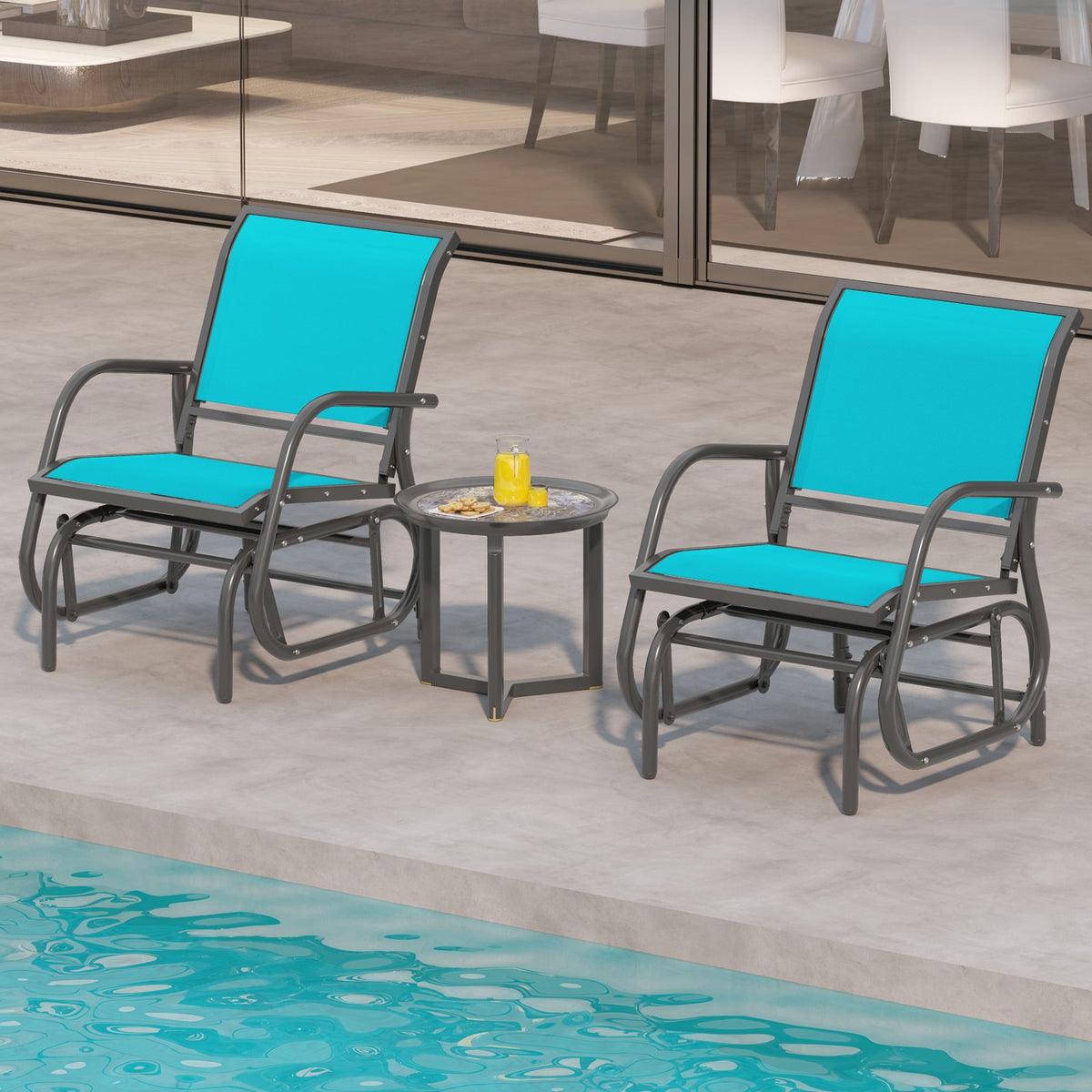 Outdoor Single Swing Glider Rocking Chair with Armrest-Turquoise view 5