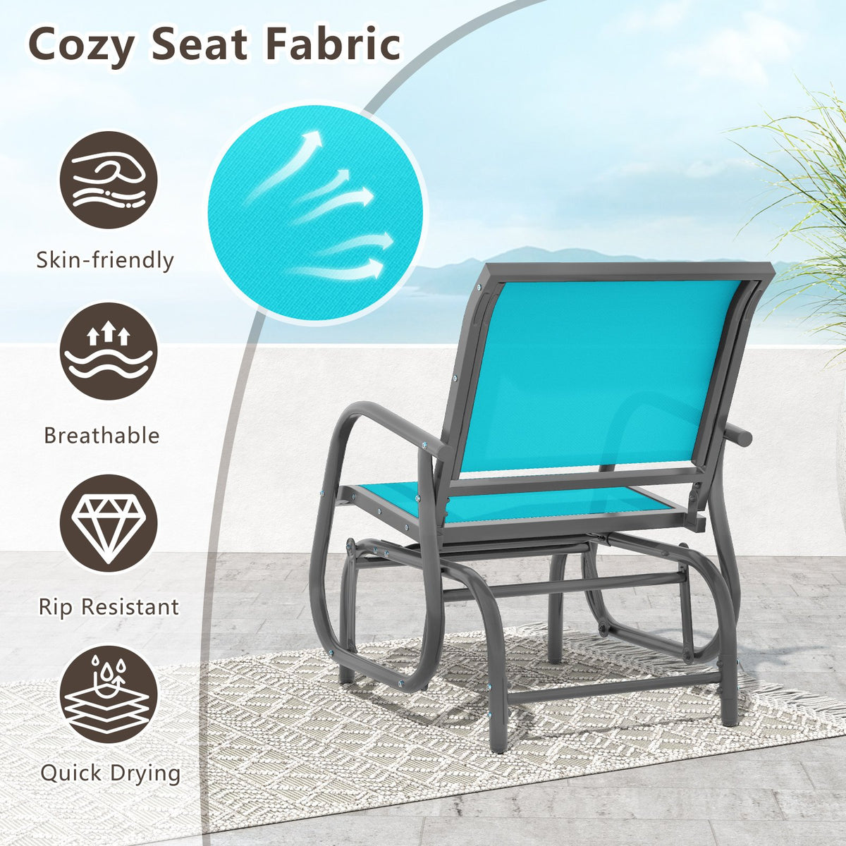 Outdoor Single Swing Glider Rocking Chair with Armrest-Turquoise view 6