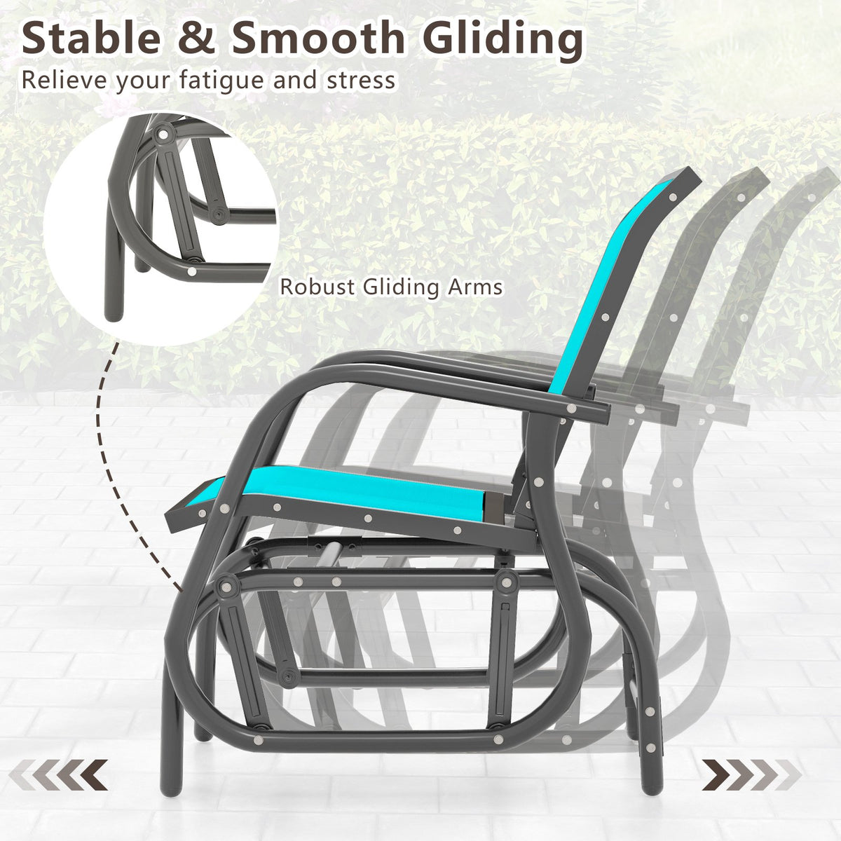 Outdoor Single Swing Glider Rocking Chair with Armrest-Turquoise view 9