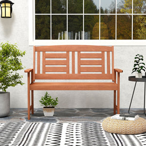 Outdoor Solid Wood Loveseat Hardwood 2-Seat Bench with Inclined Backrest and Slatted Seat view 2