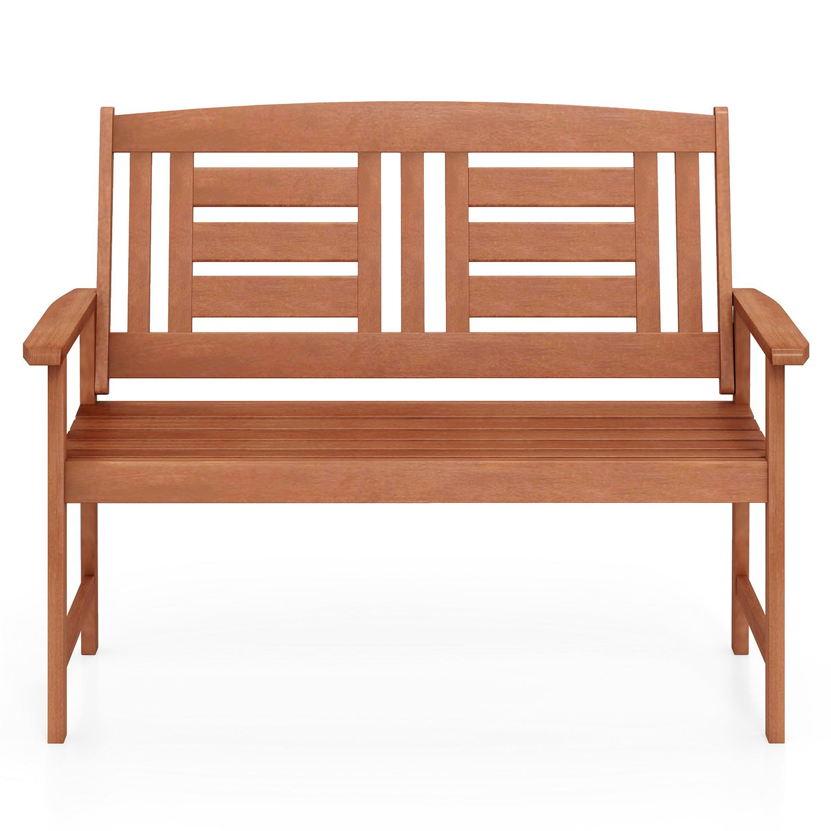 Outdoor Solid Wood Loveseat Hardwood 2-Seat Bench with Inclined Backrest and Slatted Seat view 4