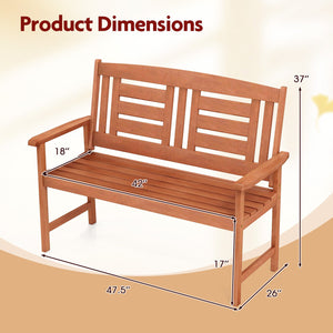 Outdoor Solid Wood Loveseat Hardwood 2-Seat Bench with Inclined Backrest and Slatted Seat view 5