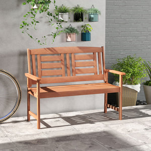 Outdoor Solid Wood Loveseat Hardwood 2-Seat Bench with Inclined Backrest and Slatted Seat view 6