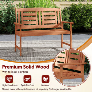 Outdoor Solid Wood Loveseat Hardwood 2-Seat Bench with Inclined Backrest and Slatted Seat view 7