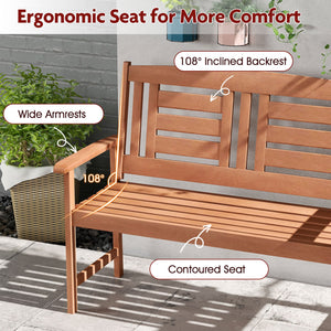 Outdoor Solid Wood Loveseat Hardwood 2-Seat Bench with Inclined Backrest and Slatted Seat view 9