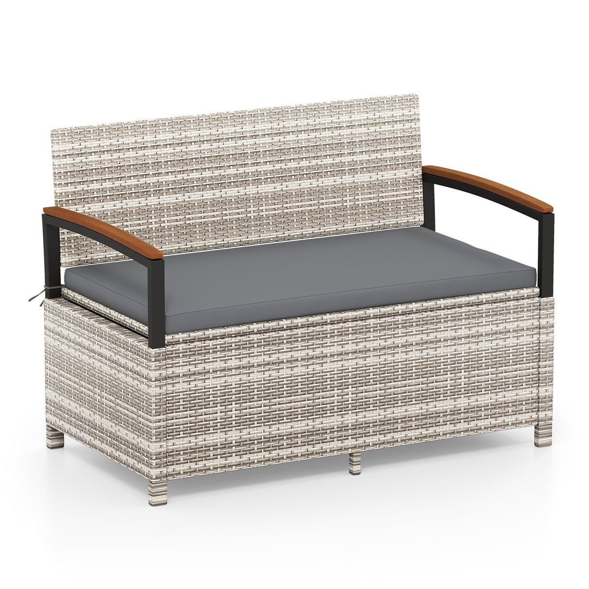 Outdoor Storage Bench Deck Box Patio Furniture with Cushion-Gray