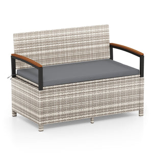 Outdoor Storage Bench Deck Box Patio Furniture with Cushion-Gray