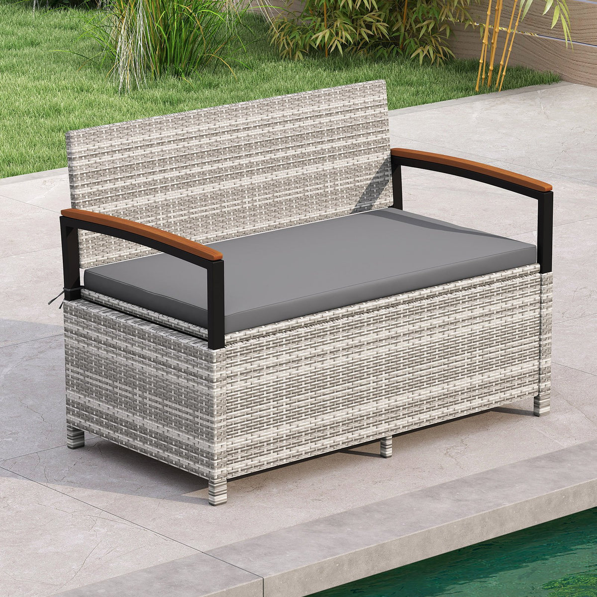Outdoor Storage Bench Deck Box Patio Furniture with Cushion-Gray view 2
