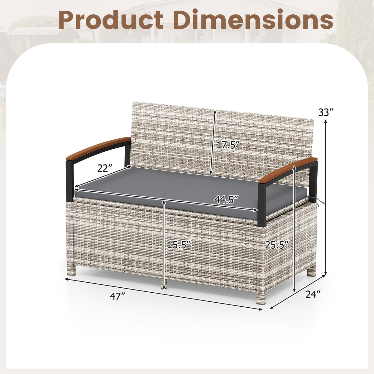 Outdoor Storage Bench Deck Box Patio Furniture with Cushion-Gray view 3