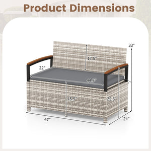 Outdoor Storage Bench Deck Box Patio Furniture with Cushion-Gray view 3