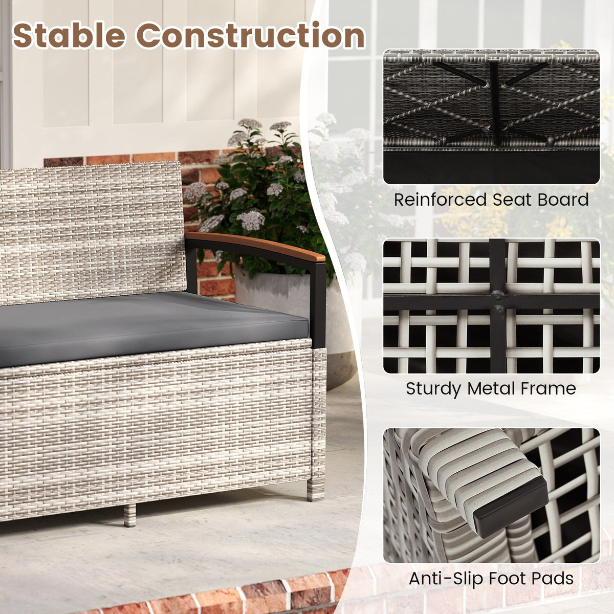 Outdoor Storage Bench Deck Box Patio Furniture with Cushion-Gray view 7