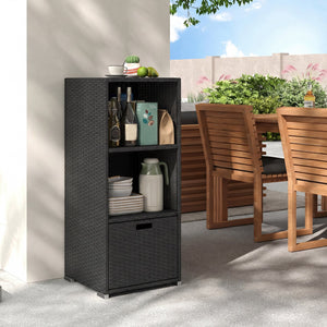 Outdoor Storage Cabinet Patio Wicker Organizer with Drawer-Black view 3