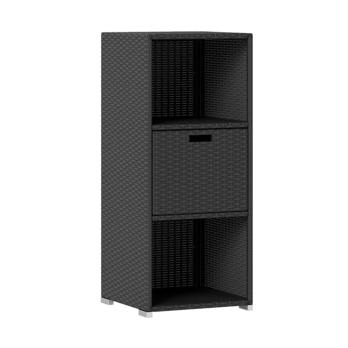 Outdoor Storage Cabinet Patio Wicker Organizer with Drawer-Black view 4