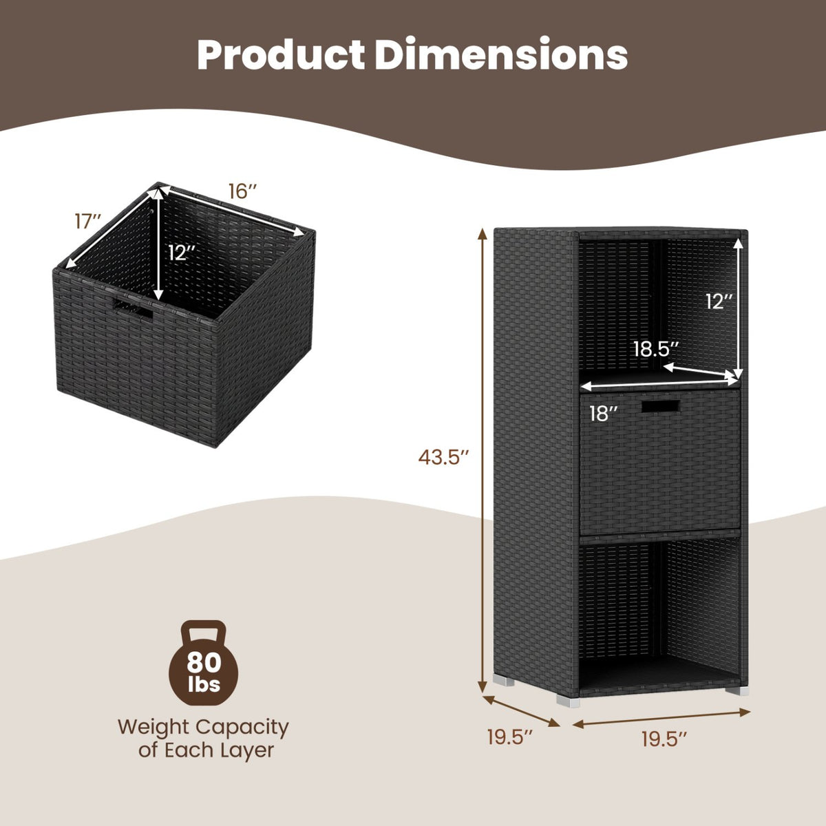 Outdoor Storage Cabinet Patio Wicker Organizer with Drawer-Black view 5