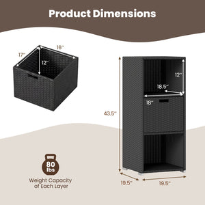 Outdoor Storage Cabinet Patio Wicker Organizer with Drawer-Black view 5