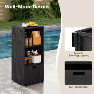 Outdoor Storage Cabinet Patio Wicker Organizer with Drawer-Black view 9