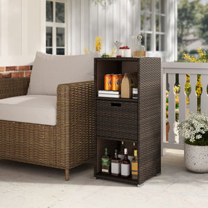 Outdoor Storage Cabinet Patio Wicker Organizer with Drawer-Brown view 2