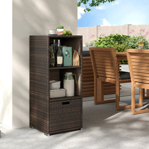 Outdoor Storage Cabinet Patio Wicker Organizer with Drawer-Brown view 3