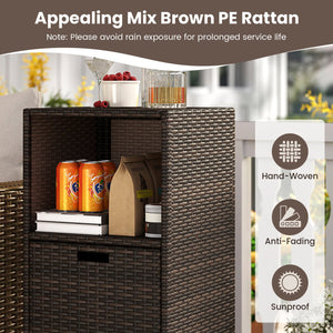 Outdoor Storage Cabinet Patio Wicker Organizer with Drawer-Brown view 7
