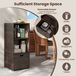 Outdoor Storage Cabinet Patio Wicker Organizer with Drawer-Brown view 8
