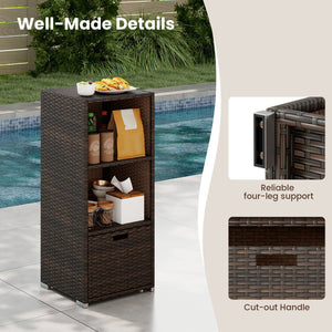 Outdoor Storage Cabinet Patio Wicker Organizer with Drawer-Brown view 9