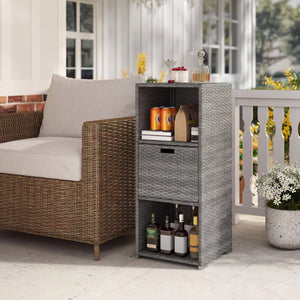 Outdoor Storage Cabinet Patio Wicker Organizer with Drawer-Gray view 2