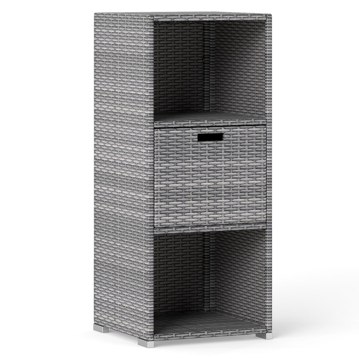 Outdoor Storage Cabinet Patio Wicker Organizer with Drawer-Gray view 4