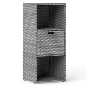 Outdoor Storage Cabinet Patio Wicker Organizer with Drawer-Gray view 4