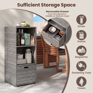 Outdoor Storage Cabinet Patio Wicker Organizer with Drawer-Gray view 8