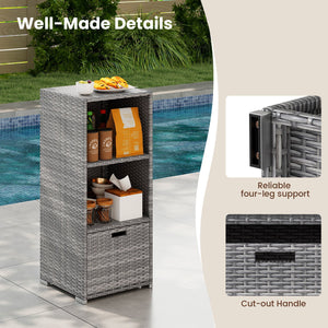Outdoor Storage Cabinet Patio Wicker Organizer with Drawer-Gray view 9