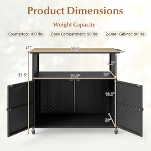 Outdoor Storage Cabinet with Acacia Wood Top and Lockable Wheels-Black view 5