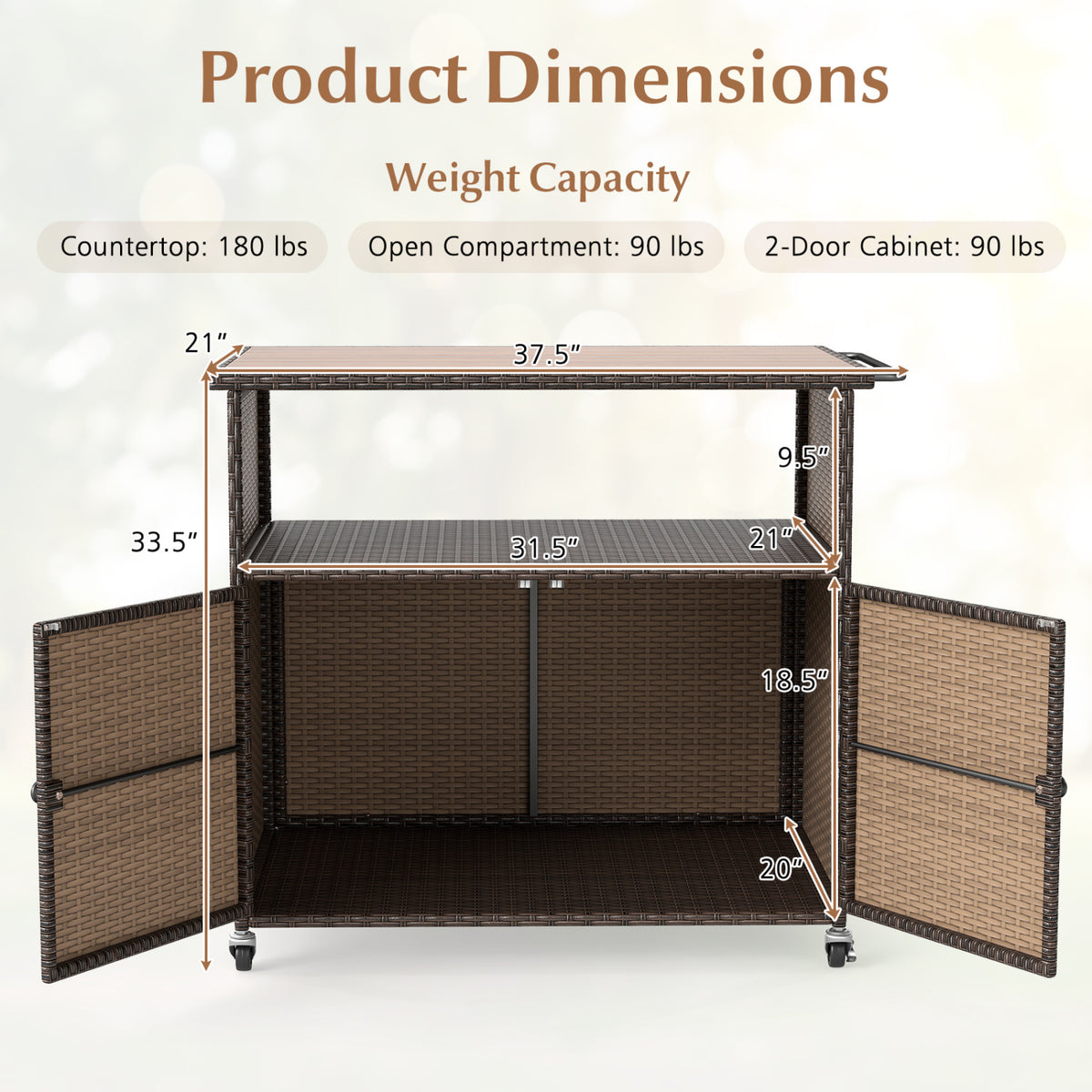 Outdoor Storage Cabinet with Acacia Wood Top and Lockable Wheels-Brown view 5